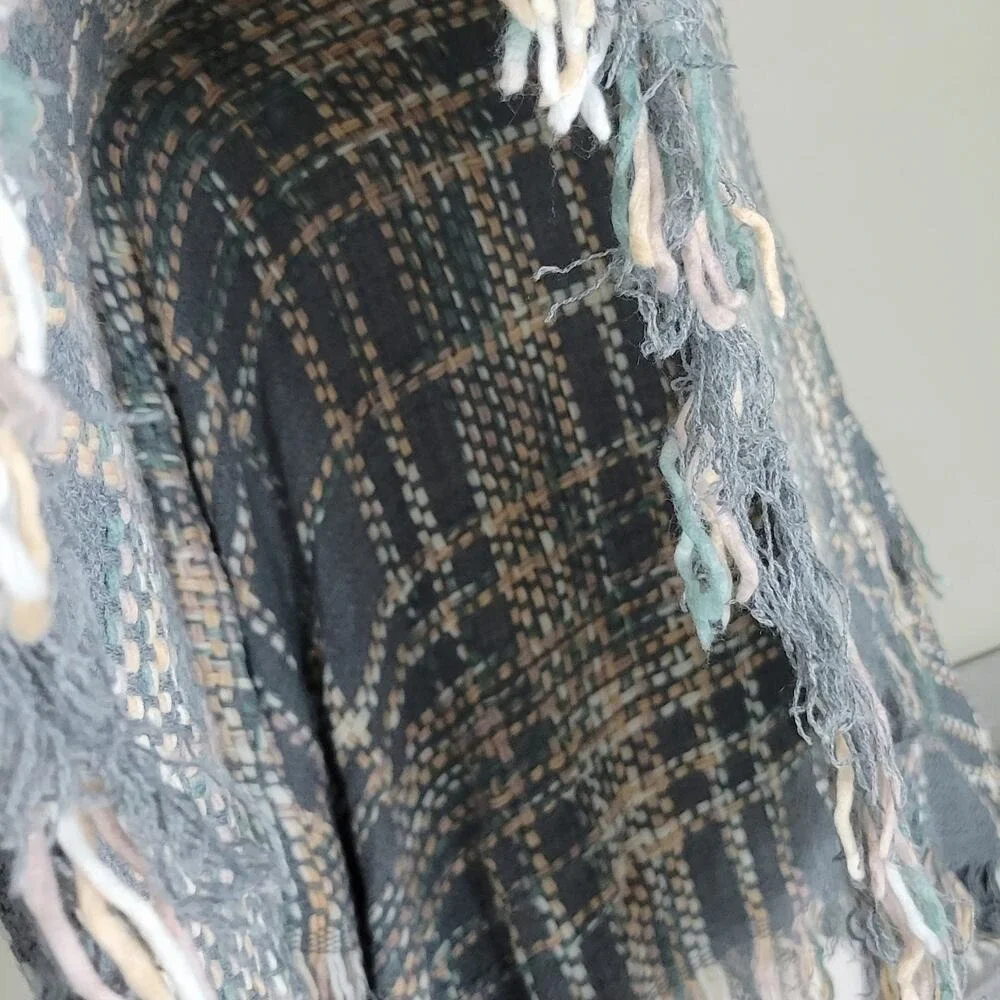 Plaid Fringe Scarf Shawl Wrap Blue‎ Multi Color Women